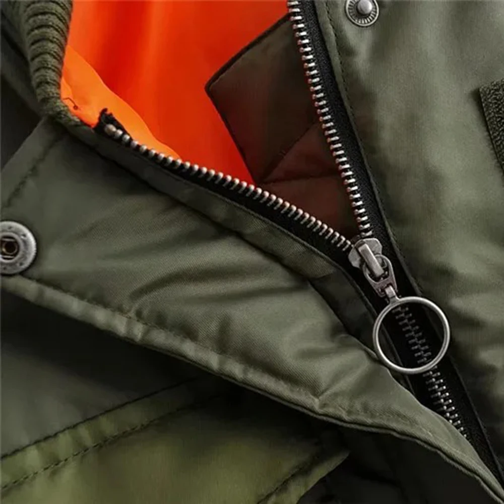 Se4ec386a44a74516a94556b13dc97042D Women's Fashion Aviator Jacket Army Green Round Neck Long Sleeve Pockets Warm Jacket Autumn and Winter Women's Short Jacket Mallzona