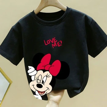 Minnie Printing T-shirt Babies Girls O-neck Bottoming Shirt Fashion Simple Cute Short Sleeve Tops Child Cartoon Clothes 1