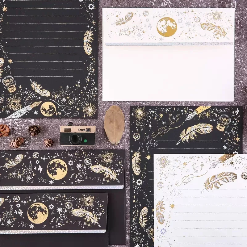Vintage Bronzing Envelopes Black White Feather Letter Paper Set Wedding Party Invitation Card Cover Gift Wrap Korean Stationery