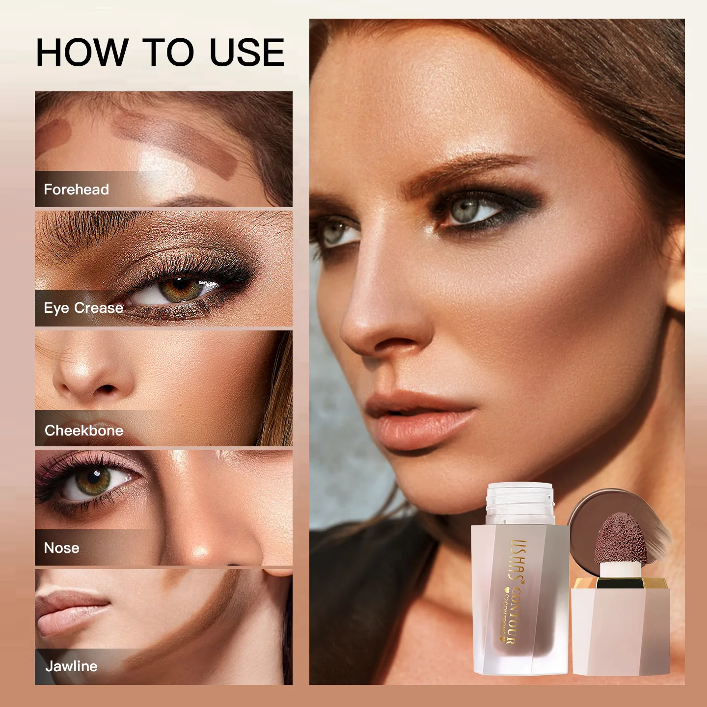 USHAS 3 Color Sponge Head Concealer Long-lasting Moisturizing Foundation Dark Circles Freckles Acne Liquid Concealer Makeup 4