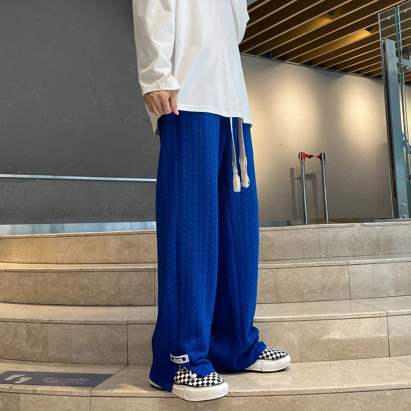 Loose Drapey Klein Blue Men's Casual Pants High Street Vibe Slit Design Spring Trendy Brand Straight Leg Long Trousers