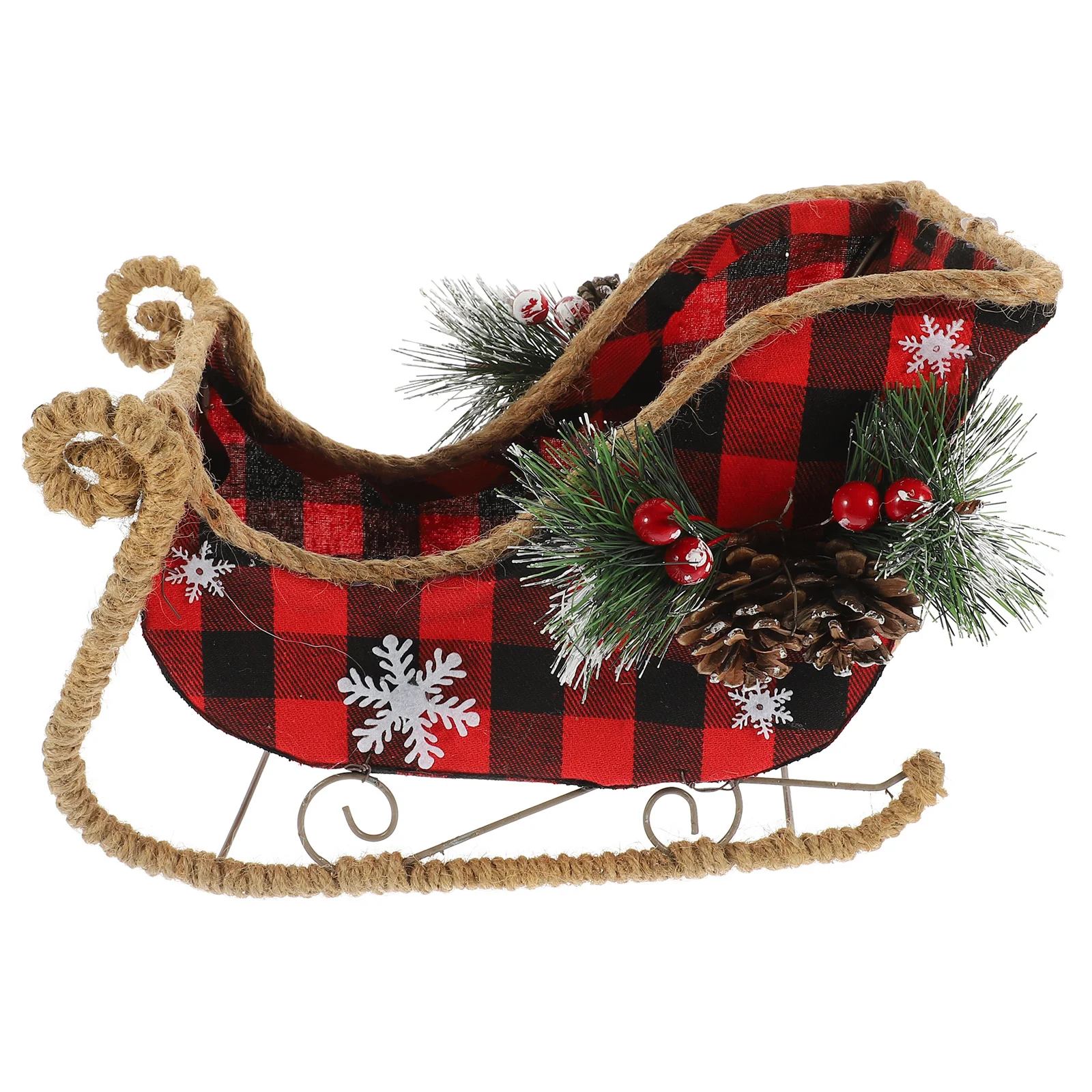 

Christmas Sleigh Decoration Santa Claus Sleigh Red Buffalo Plaid Table Centerpiece Holiday Decor Xmas Sled Ornament