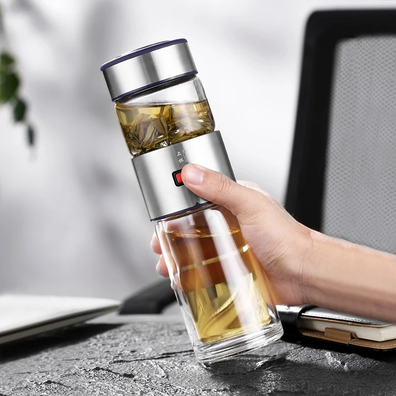 400ml Glass Water Bottle With Loose Leaf Tea Strainer Tea Infuser Double  Wall Glass Bottle Free to Disassemble Car Thermos Cup