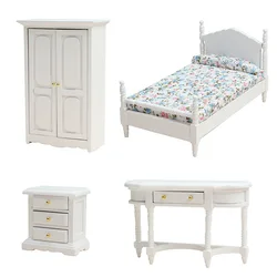 Simulation Furniture Model Mini Wood Bed With Drawer Bedroom Set Miniature Scene Decoration 1:12 Dollhouse Accessories
