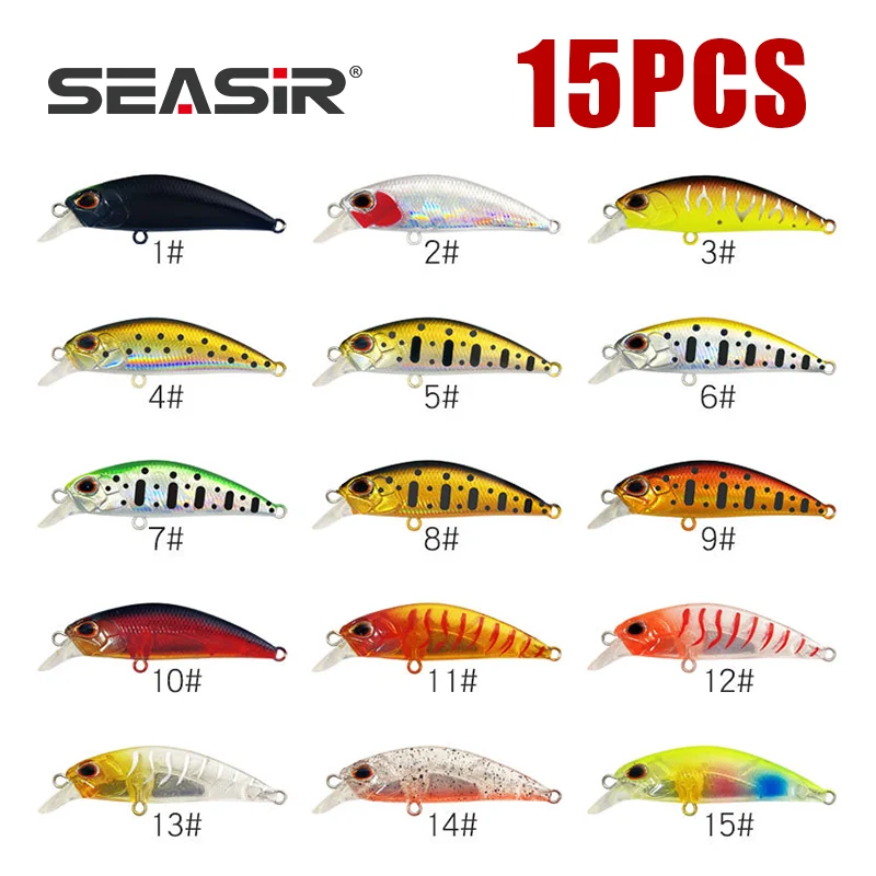 SEASIR Micro Minnow Mini Sinking Fishing Lures 5cm 3.5g 15 Colors Artificial Hard Bait Professional Jerkbait Rattle Wobblers