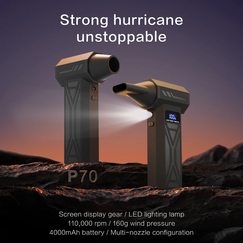 מפוח אוויר חדש P70 בעל 4 הילוכים מתכווננים עם תאורת לד ותצוגה, סוללה נטענת, מפוח אוויר דחוס אלחוטי עם ערכת שאיבה