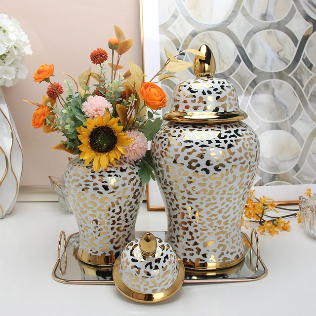 Ceramic General Jar Golden Leopard Ginger Jar Porcelain Handicraft