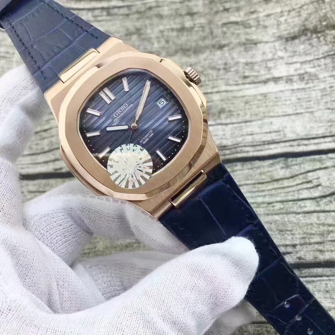 

Luxury New Men Automatic Mechanical Watch Blue Grey Leather Fashion Watches