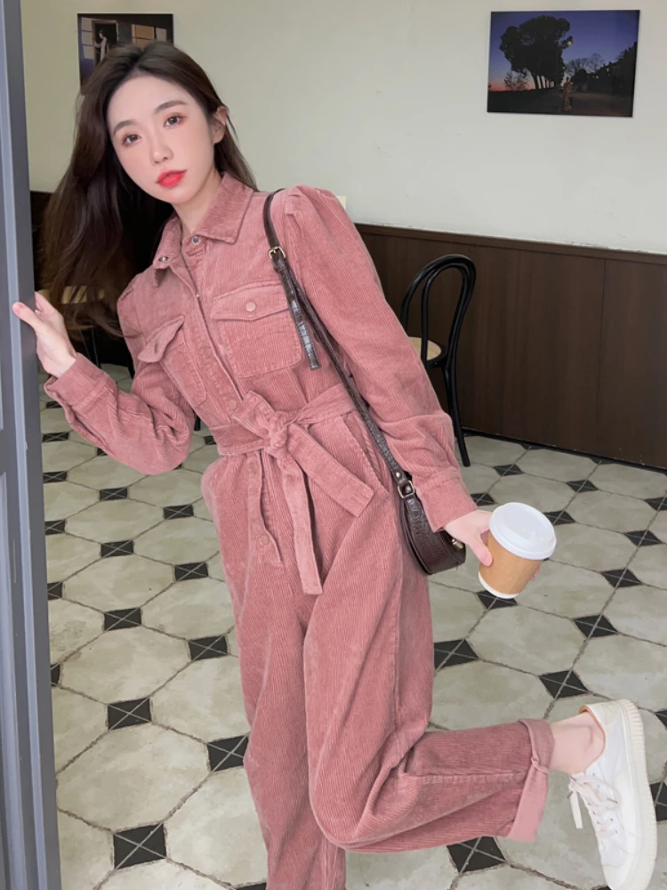 Red Jumpsuit Women Fashion Zipper Belt One Piece Pants Set Overalls Female  Elegant Korean Slim Straight Jump Suits Spring Autumn - Jumpsuits -  AliExpress