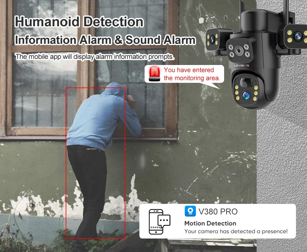 15MP 4G Solar Camera Three Screen Outdoor IP Camera 10X Digital Zoom PTZ PIR Hum