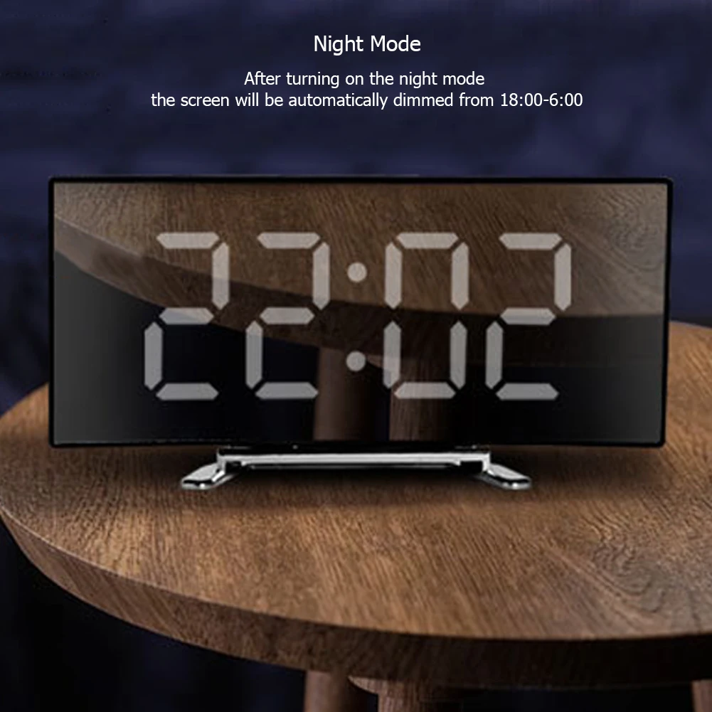 Mirror LED Digital Clock Creative Digital Alarm Clock 6inch Large Display USB Charging/Battery Powered Bedside Table