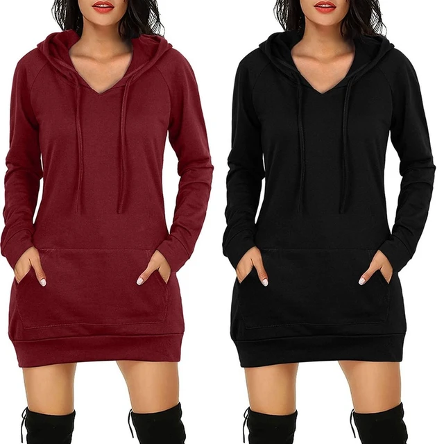 Women's Hoodie Dress - Casual Long Sleeve Pullover Sweatshirt Dress