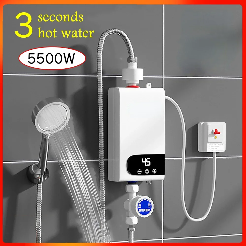 Instant Water Heater 220V 5500W Portable Electric Heaters for Bathroom Hot Water Shower and Home Kitchen Heating electric water heater