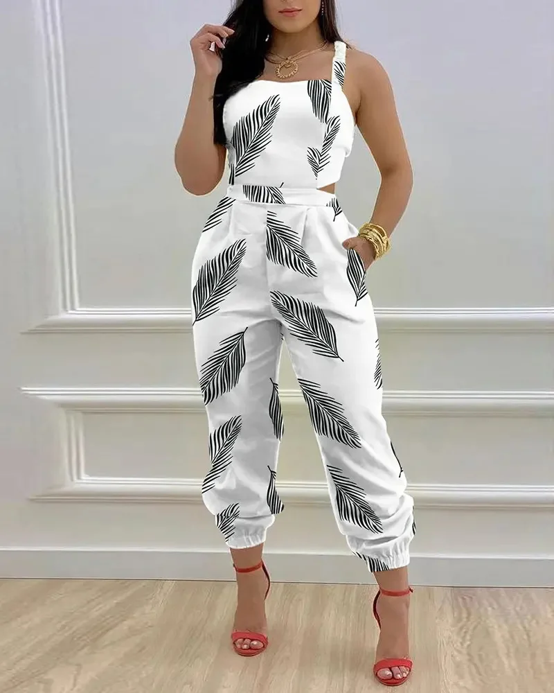 Sexy Backless Print Bow Jumpsuit Women 2023 Summer Outfits Casual Hip Waist Overalls Romper For Women Jumpsuits Elegance Overall