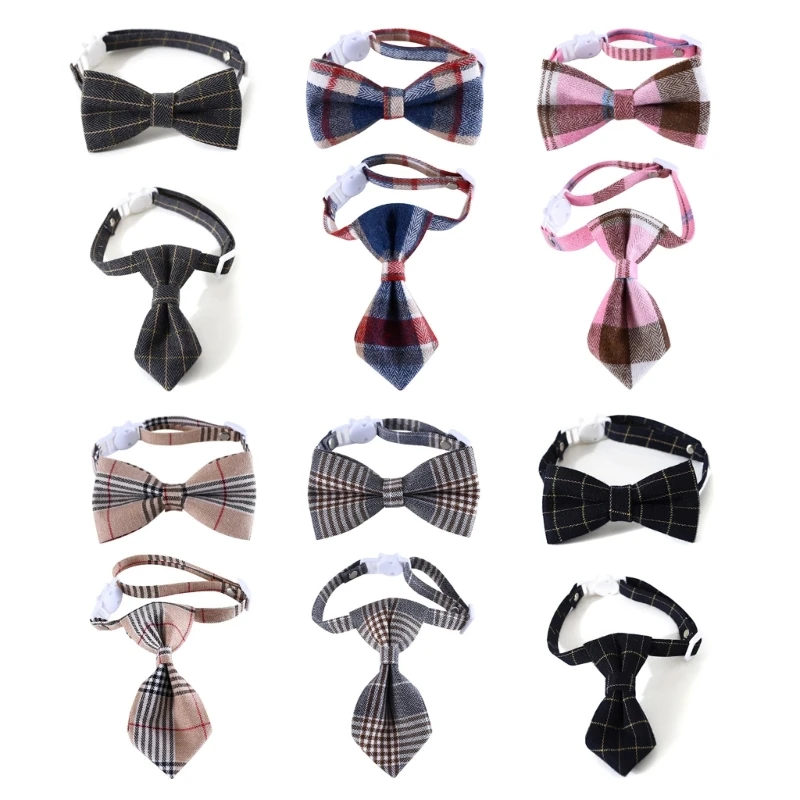 

Christmas Pet Collar for Cats Dogs PlaidBowtie Festival Party Pet Necktie Costume Accessories Breakaway Collar 2PCS
