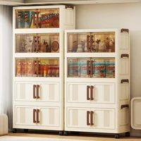 70cm Foldable 2-Door  See-Through Storage Cabinet  Organizer Space-Saving Design for Bedroom Living Room Toys Clothes