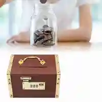 Wooden Treasure Chest Educational Large Capacity Locking Safety Multipurpose Wood Money Storage Box with Password Lock for Kids 2