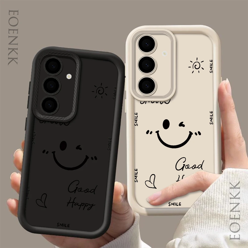 Luxury smiling face phone case for Samsung Galaxy S25 S22 S21 S23 S20 S24 FE A35 A25 A55 Note 20 Plus Ultra soft silicone cover