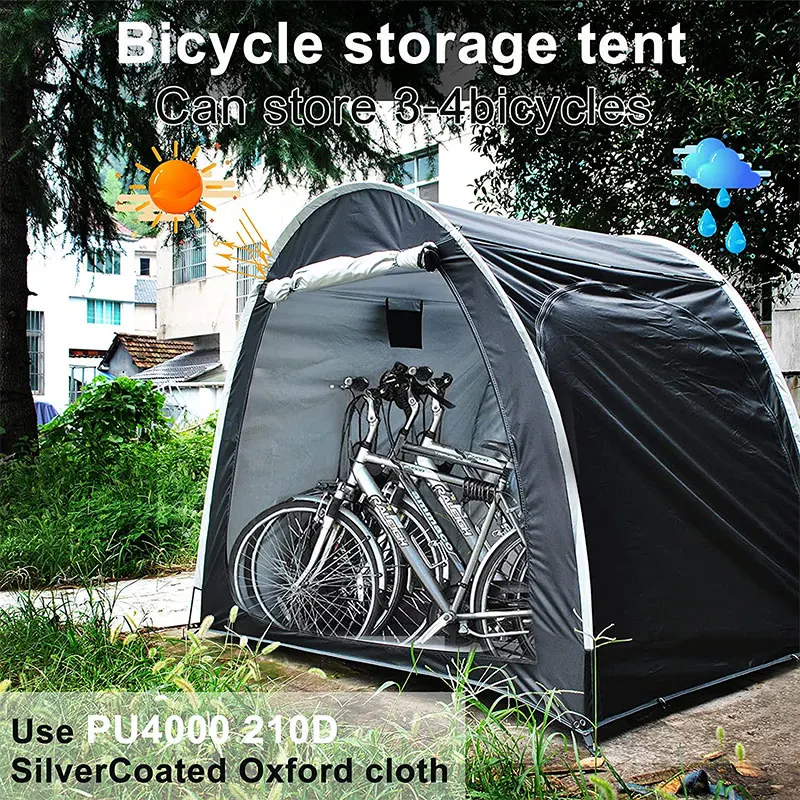 Bike Storage Shed Two Doors Can Store 3-4 Bicycles Oxford Fabric Material with Multi Tool and 2pcs Combination Lock