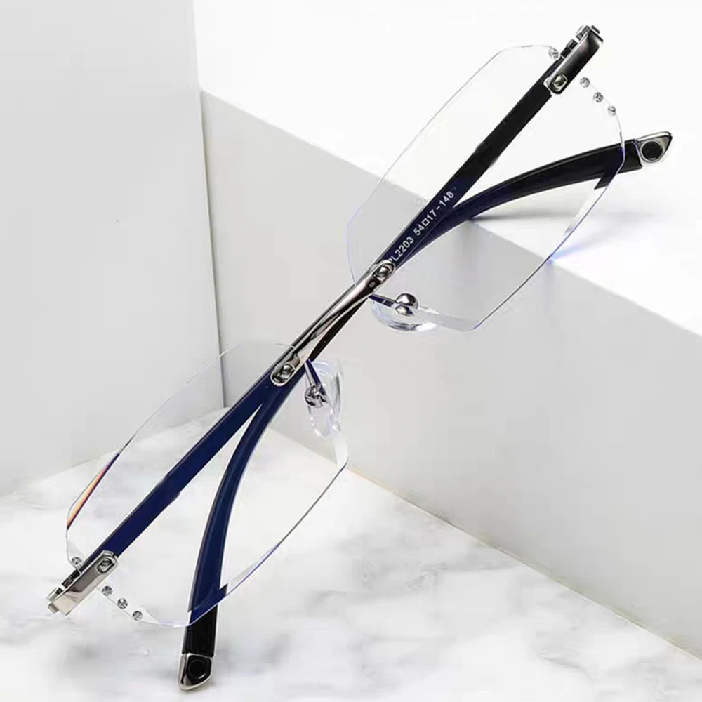 Blue Ray Blocking Anti-Blaulicht Lesebrille Augenschutz Vintage Hyperopiebrille Ultraleichte randlose Schnittkante – Detail 9