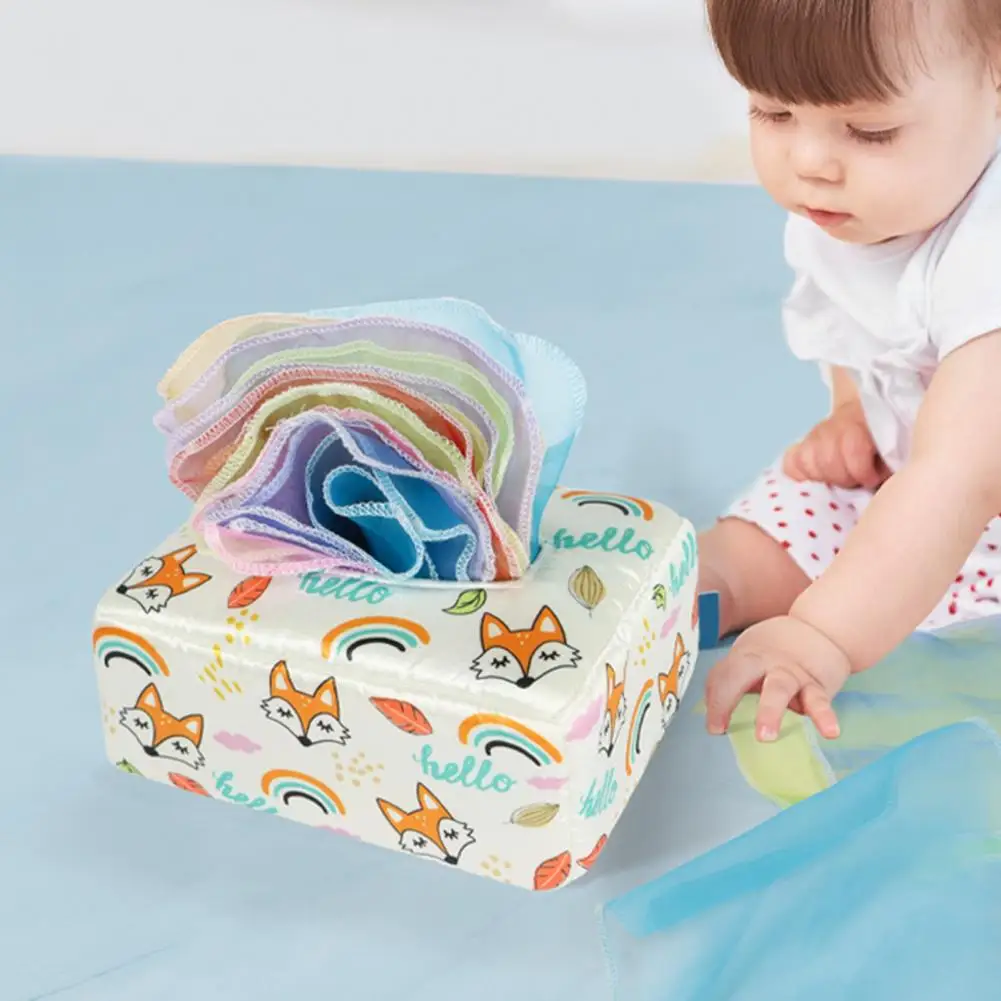 

1 Set Safe Cloth Tissue Toy Cartoon Prints Tear-resistant Baby Sensory Toy Cloth Yarn Tissue Baby Sensory Toys