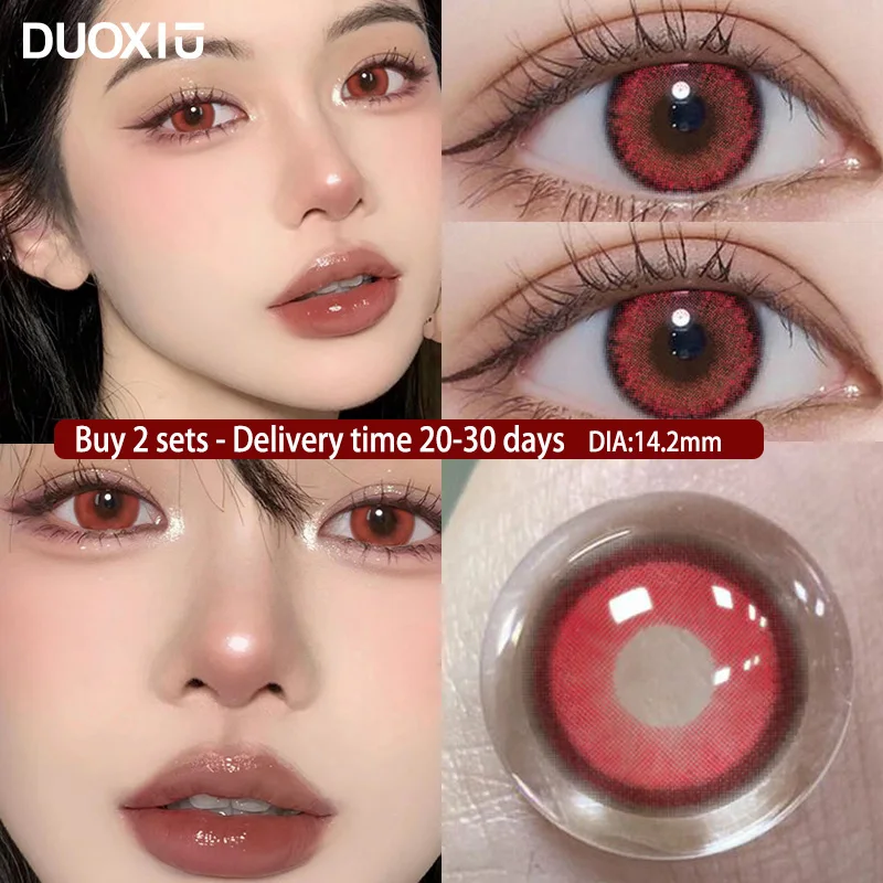 DUOXIU 2pcs Red Contact Lenses With Diopter Myopia Diameter 14.2mm to