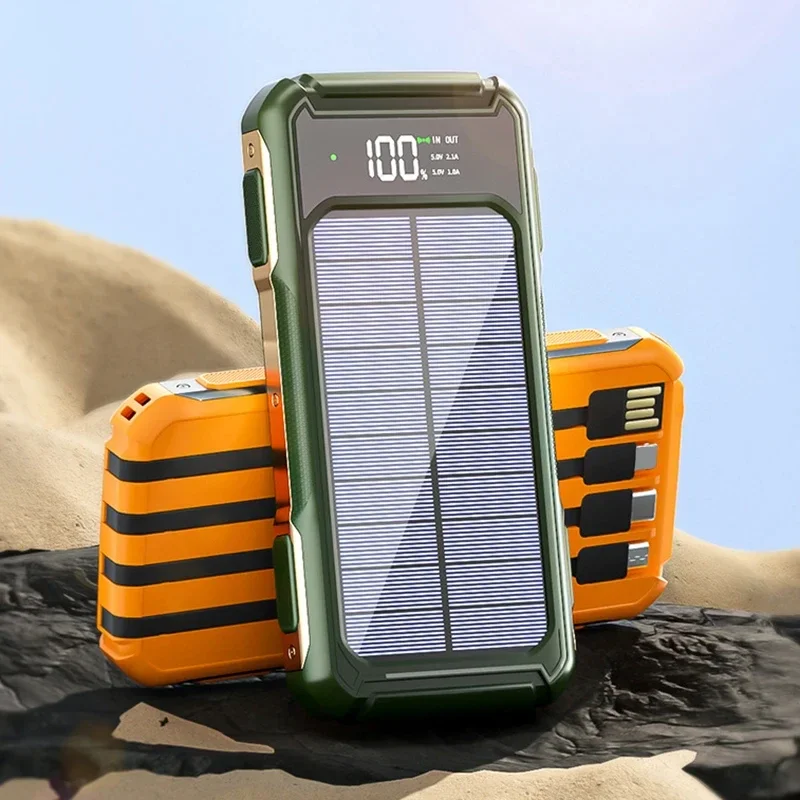 Large Capacity Solar Power Bank 4 in 1 Built in Cable Fastcharge  Mobile Power Battery LED Light iPhone Samsung Xiaomi 2