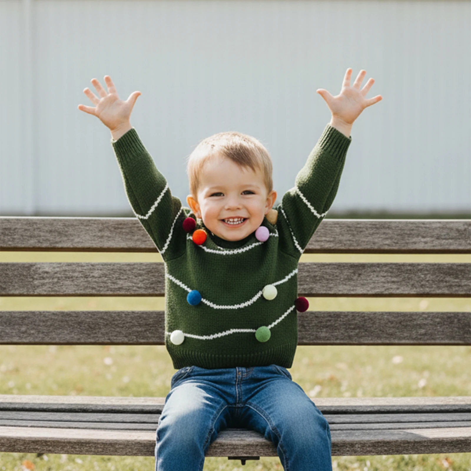 6-36개월  소녀 소년 크리스마스 스웨터 긴 소매 니트 풀오버 탑스 펠트 볼 장식 크리스마스 점퍼 탑스