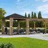 Modern Shade Sunrise Coast Pavilion Pergola Hybrid Gazebo with Adjustable Shade Fabric, Hardtop Roof with Privacy Curtai 1