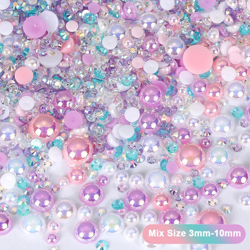 Nail Art Accessories 30g Semi-round Pearl Resin Drill Nail Drill Mixed Flat Bottom Pearl Phone Case DIY Accessories