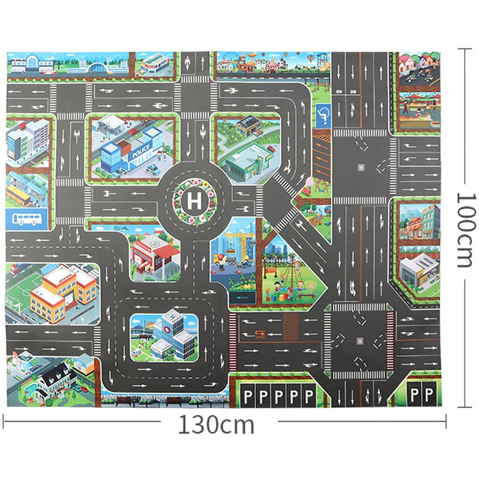 Baby Play Mat Road Map Cartoon Plastic Thin Traffic Rug Kids Toys Educational Mat for Kids Boys Girls