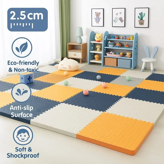 2.5CM Thick Baby Crawling Mat with Soft Interlocking Puzzle Pieces for Kids Play Areas Educational Toy Nursery Play Rug EVA Foam 1