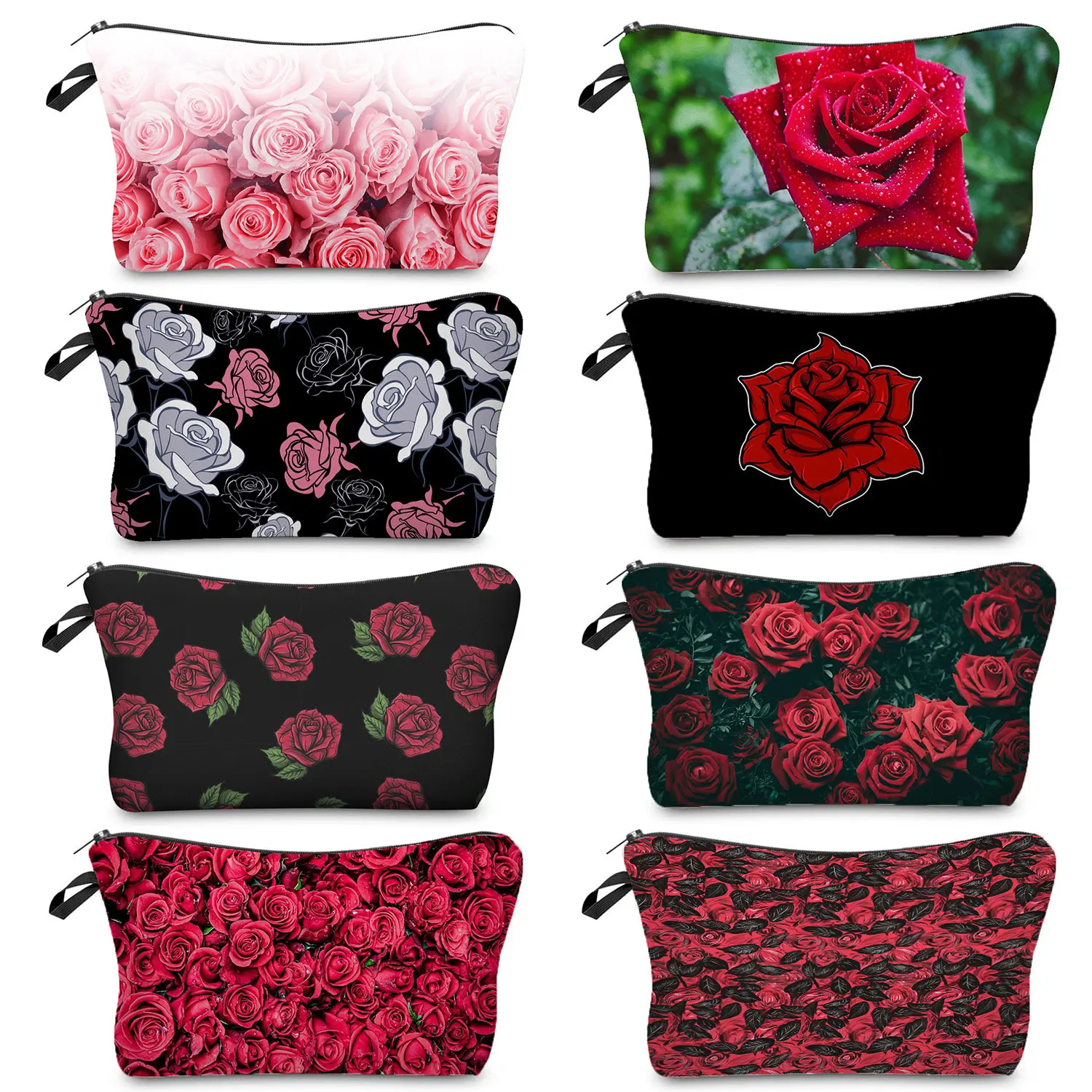 

Organizer Cosmetic Bags Pencil Case Bright Red Rose Women's Heat Transfer Portable Makeup Bag Gift Fashion Pretty Floral Print