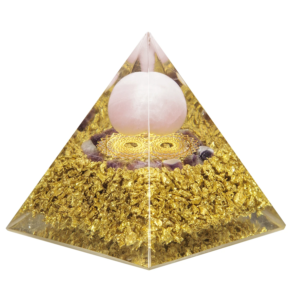 Reiki Healing Round Stone Bead Orgone Pyramid Crown Chakra Symbol Orgonite Generator For Protection Yoga Meditation