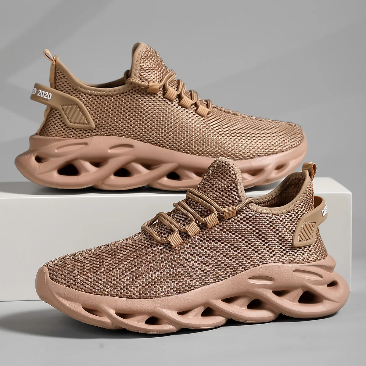 Brown breathable running sneakers—lightweight & designed for comfort.+ 6