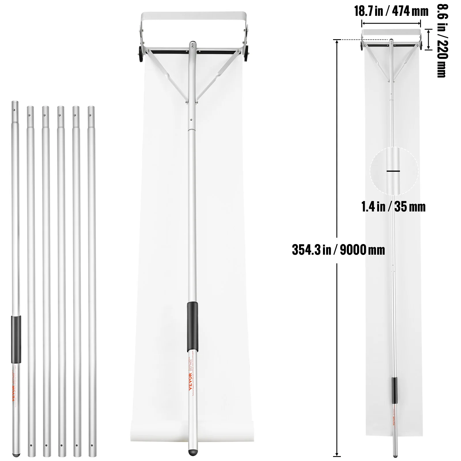 VEVOR Snow Roof Rake  Roof Shovel with Slide Cloth  Premium Blade Snow Removal Tool Safe on Roof Use for House Roof Car Snow 6