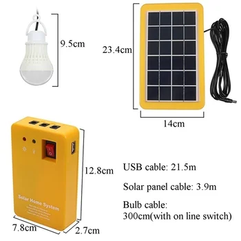 Solar Power Panel Generator Home System Kit With 3 LED Bulbs Solar Lamp Emergency Light 4 Heads USB Charging for Outdoor Garden 3