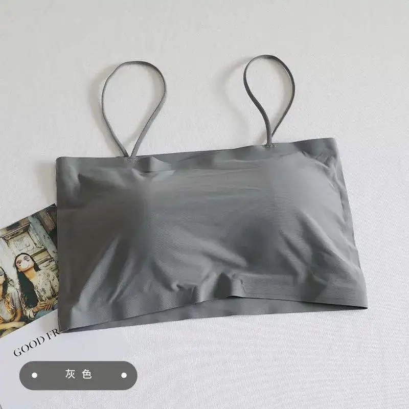 women lingerie bra Sexy Push Up Ice Silk Crop Top Seamless Sling Tube Top Sleeveless Camisole Underwear Ladies Intimates Bralette
