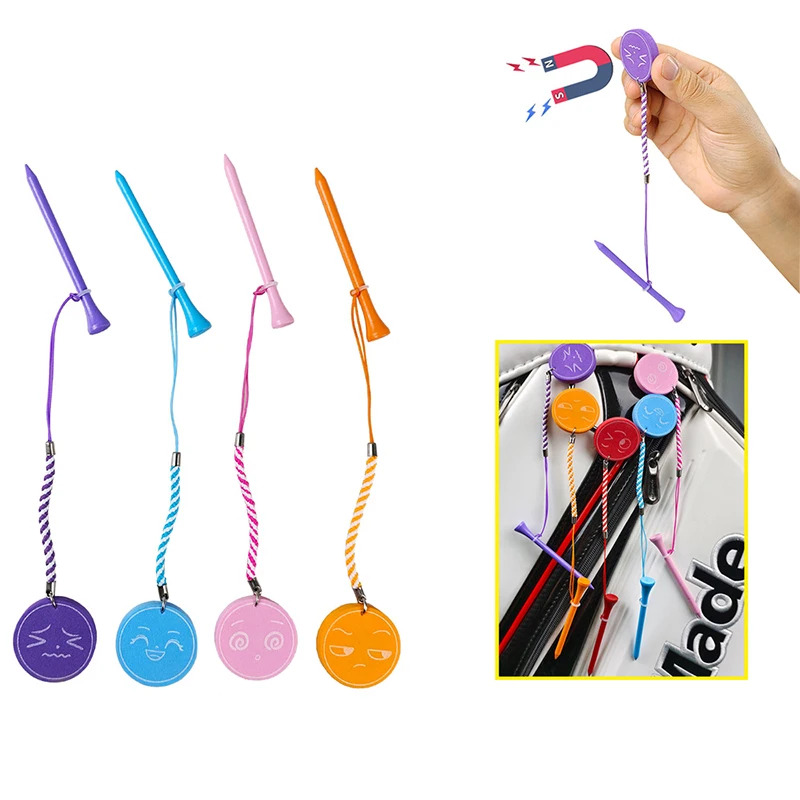 Magnetic EVA Foam Printing Golf Ball Holder Tees Golf 83mm Tees Multi-color Golf Wood Tees With Anti-loss Rope Golf Gift 5
