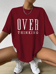 Vintage Women's Cotton Short Sleeve Graphic Tee - Breathable Casual O-Neck Top - S (Wine red)