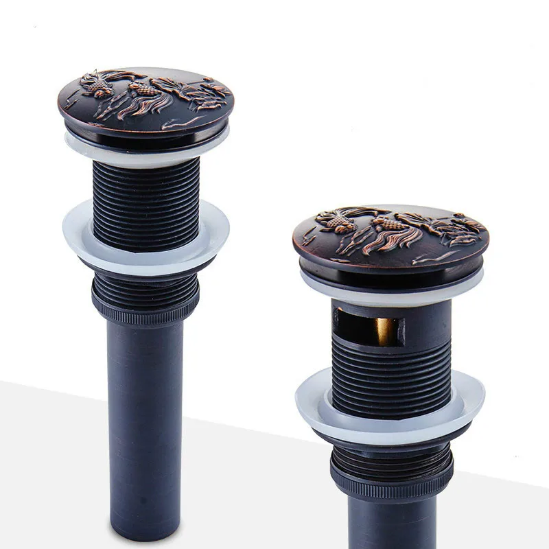 

ZGRK Bathroom Sink Drain Three Dimensional Carving Black Bathroom Basin Waste Pop Up Drain Bathroom Accessories Drains