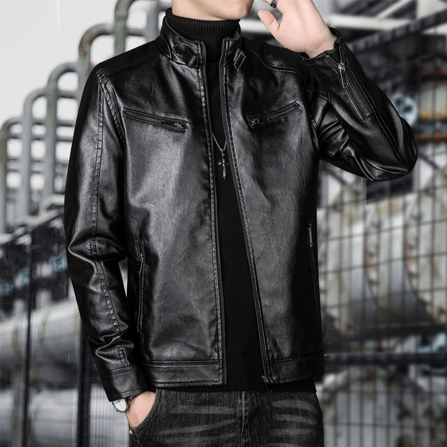 Chaqueta de cuero sintético suave para hombre, chaqueta fina de cuero  sintético de imitación para motocicleta, otoño juvenil, 2023 - AliExpress