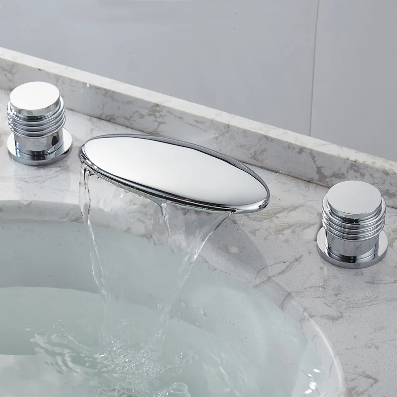 Brass Split  Style 3 Hole Basin Waterfall Faucet 5 Hole Waterfall Bathtub Faucet With Hand Shower Hot Cold Mixer Waterfall Tap 2