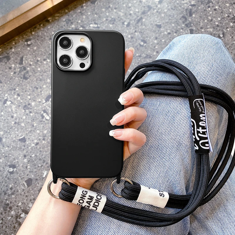 Candy Color Soft Silicone Crossbody Lanyard Phone Case with Necklace Strap