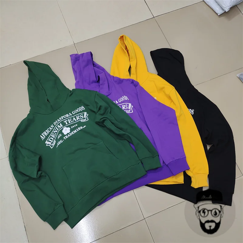 

Free shipping pure cotton four color Denim Tears hoodie large letter print loose casual men's sports shirt streetwear