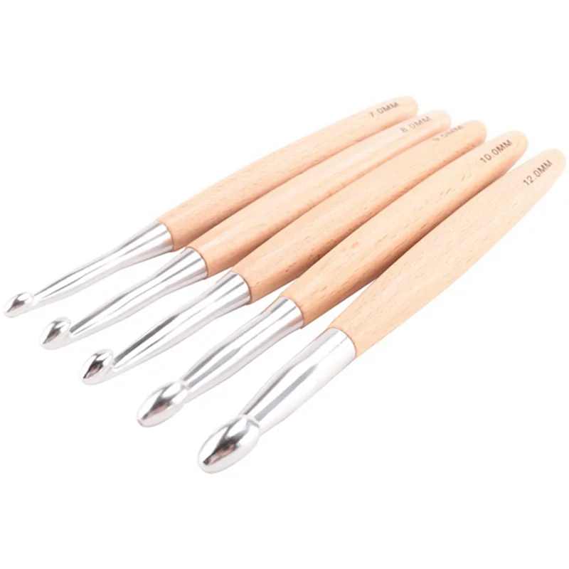 Large Crochet Hooks Set Beech Wood Handle Crochet Hooks 6.5Mm,7.0Mm,8.0Mm,9.0Mm,10.0Mm,12.0Mm