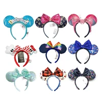 2025 Disney Minnie Ear Headband For Women Disneyland Mickey Plush Sequin Birthday Gift Party Cosplay Girls Accessories Toys