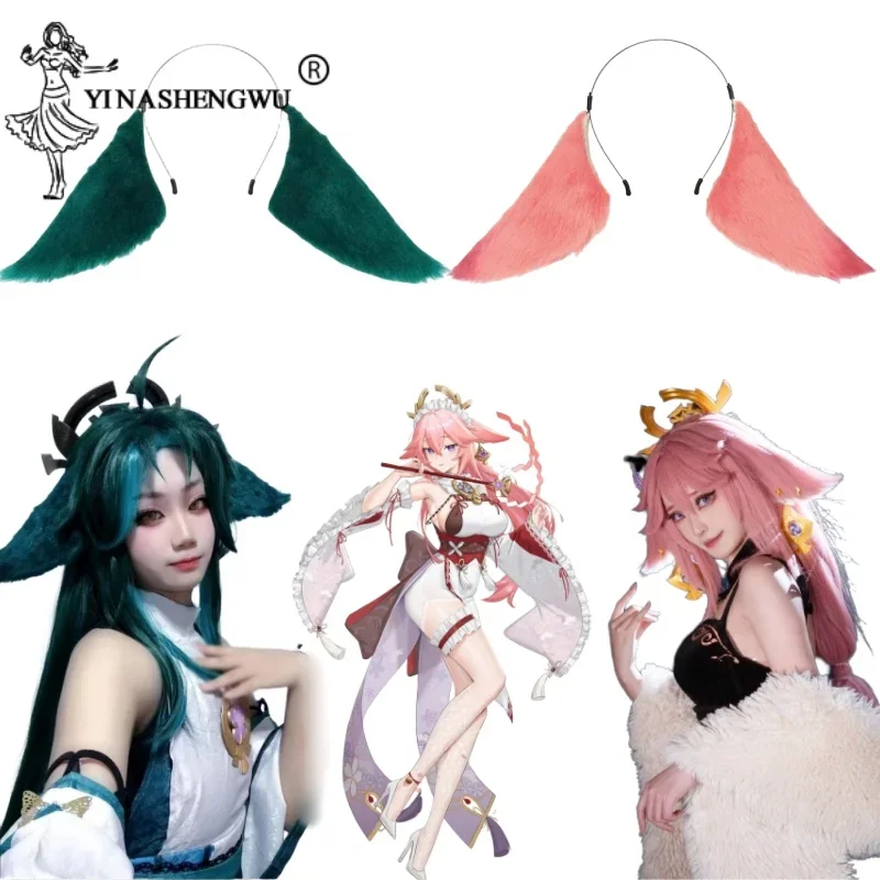 

Yae Miko Headband Cosplay Anime Genshin Impact Plush Fox Ears Hairpin Headwear Lolita Halloween Prop Costumes Hair Accessories