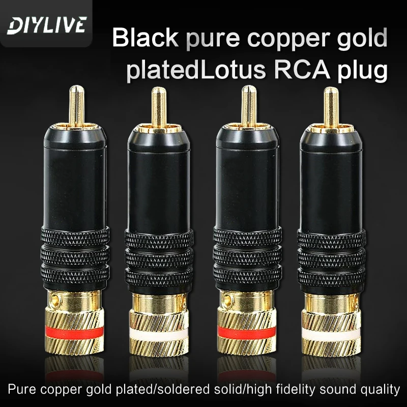 DIYLIVE HiFi fever audio gold-plated signal cable plug RCA Lotus head fever audio head power amplifier signal plug