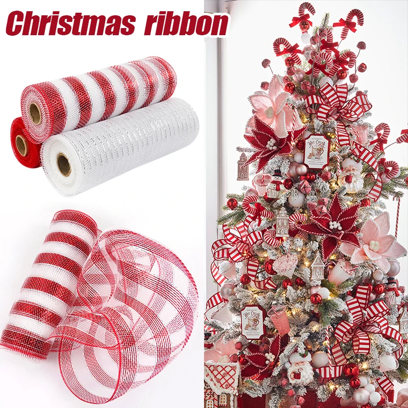 10YardsChristmasGauzeRibbons2024XmasTreeCandyCaneDecoration